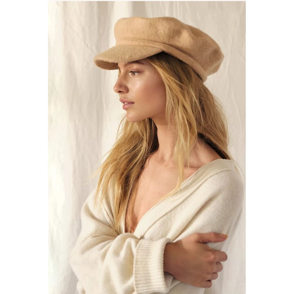 Free People Slouchy Wool Lieutenant Cap - Camel - One Size